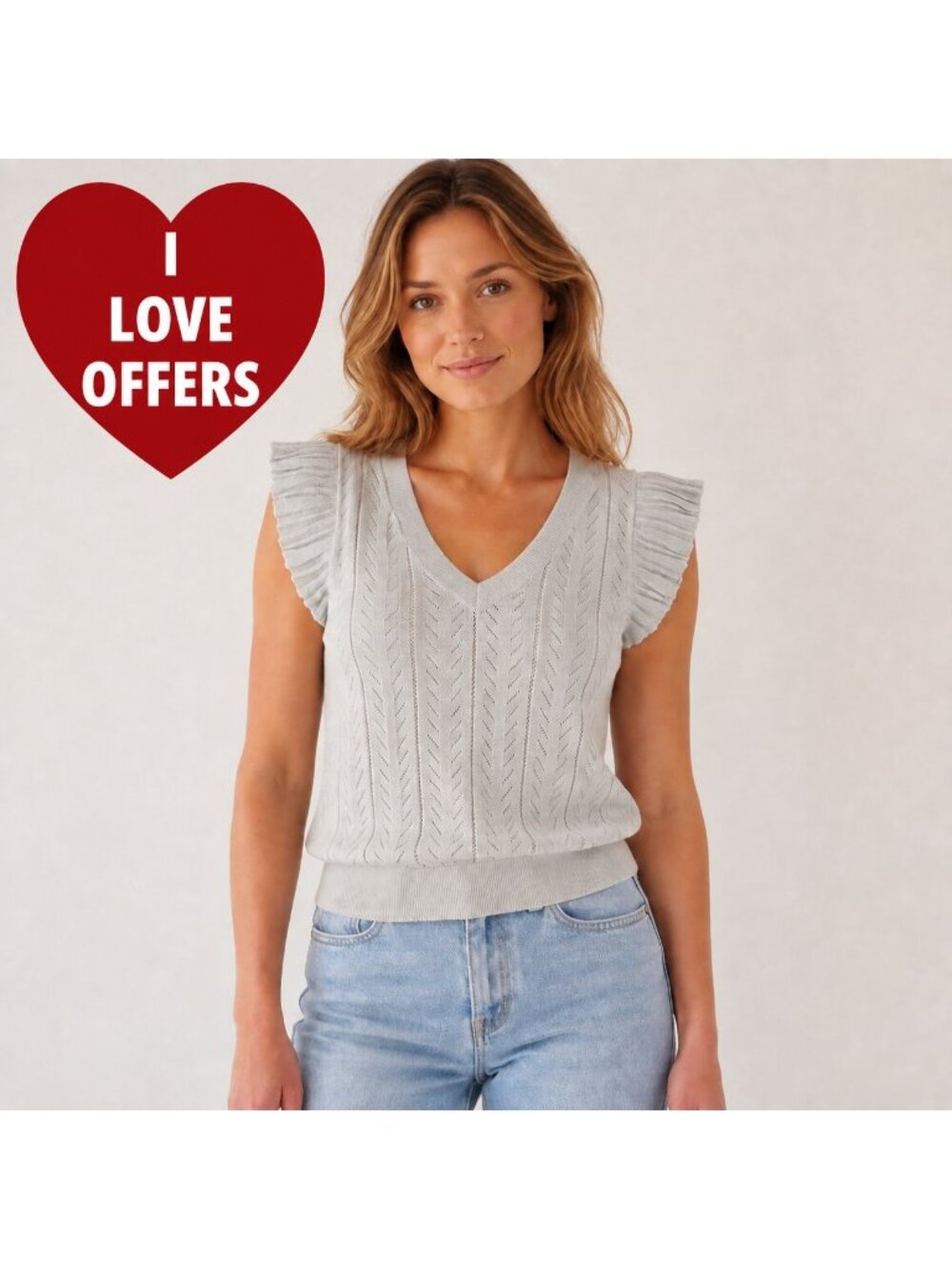 Molly Bracken Sweater XS White Pointelle Open Knit Ruffle Sleeve Boho Coquette